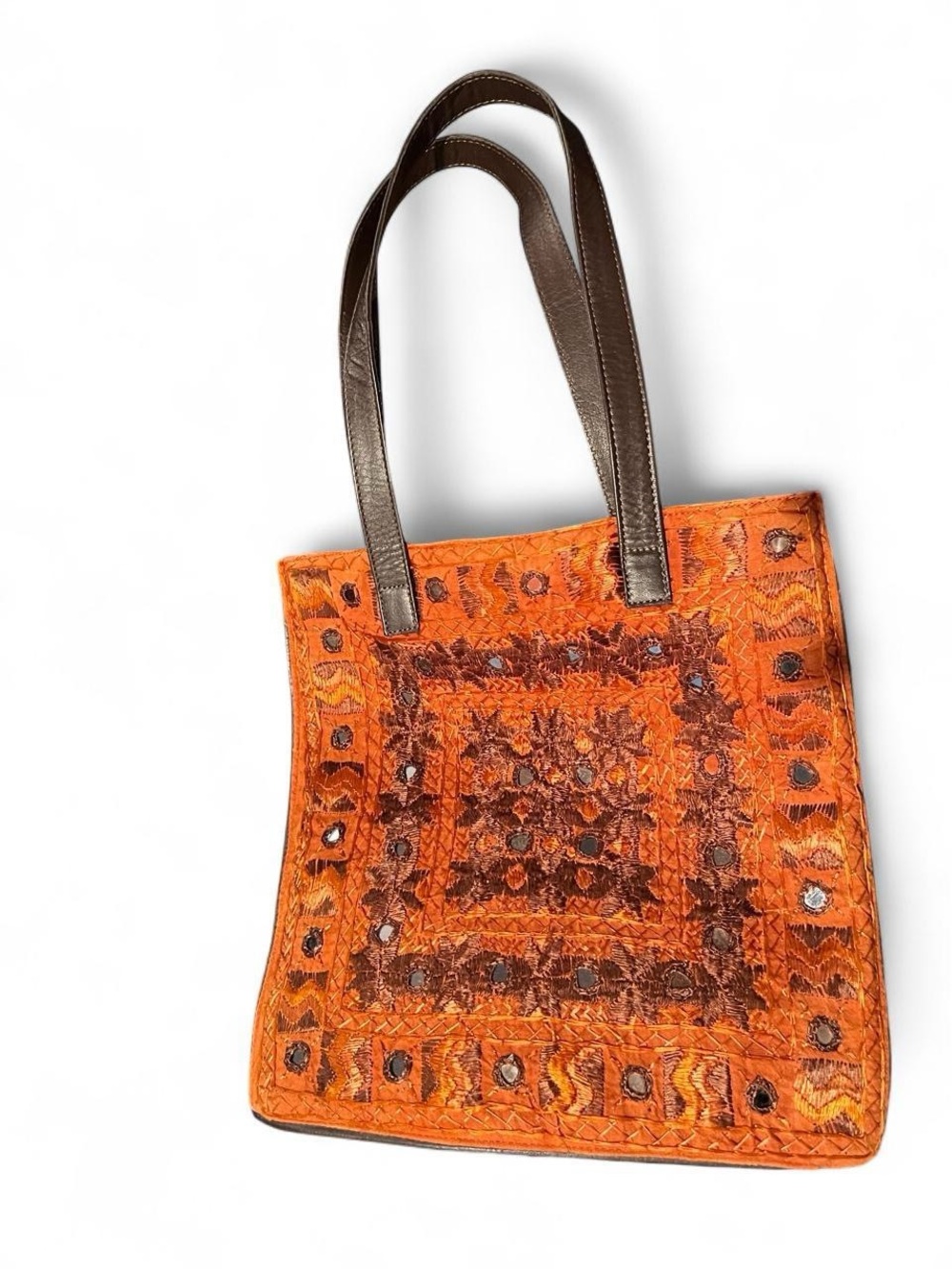 Vintage Chico's Shisha Mirror Embroidered Tote with Leather Handles
